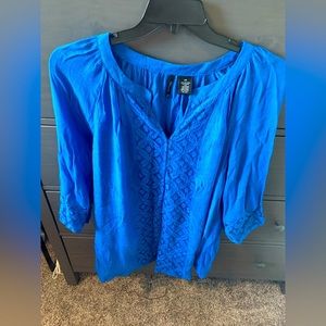 Blue Lace-Front Women's Blouse - Unbranded